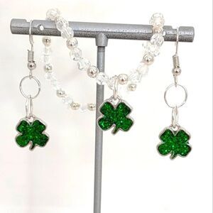 Clover Earrings and Bracelet Green Shamrock